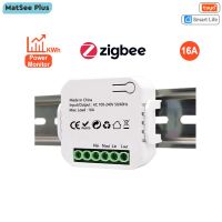 Tuya สวิตช์ Zigbee อัจฉริยะ,รีเลย์ขนาดเล็กที่เครื่องวัดพลังงานกระแสไฟฟ้าพร้อมหน้าจอจับเวลา16A ควบคุมระยะไกลรางดินใช้ได้กับ Google Home Alexa