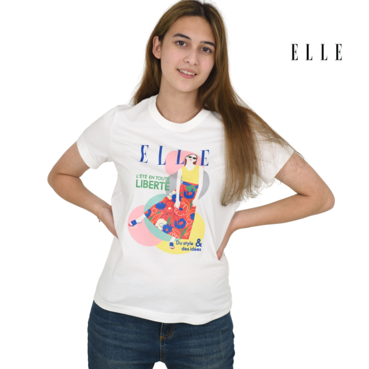 elle-boutique-เสื้อยืดสตรีคอกลม-แขนสั้น-สกรีนลาย-elle-limited-editions-w3k564