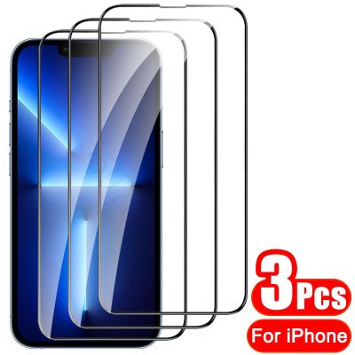 [spot goods]กระจกนิรภัยป้องกันเต็มพื้นที่3ชิ้นสำหรับ iPhone 11 12 13 Pro Max XR X XS ปกป้องหน้าจอ6 7 8 Plus SE ป้องกัน