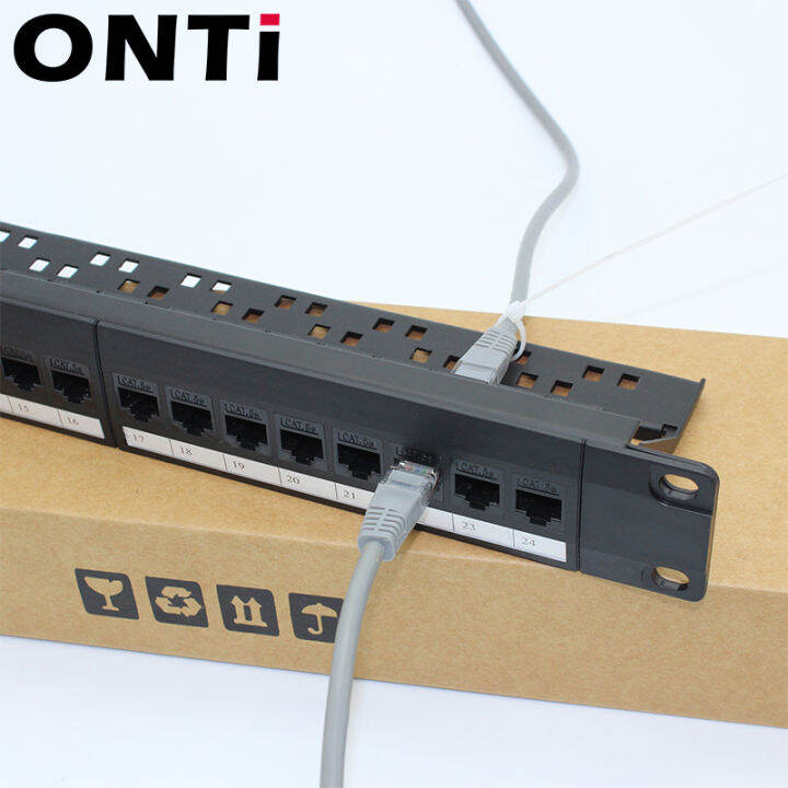 onti-ชั้นวาง1u-19in-24พอร์ตตรงผ่านแผงแพทช์-cat6-rj45สายเคเบิลเครือข่ายอะแดปเตอร์-keystone-แจ็คอีเธอร์เน็ตกรอบการกระจาย