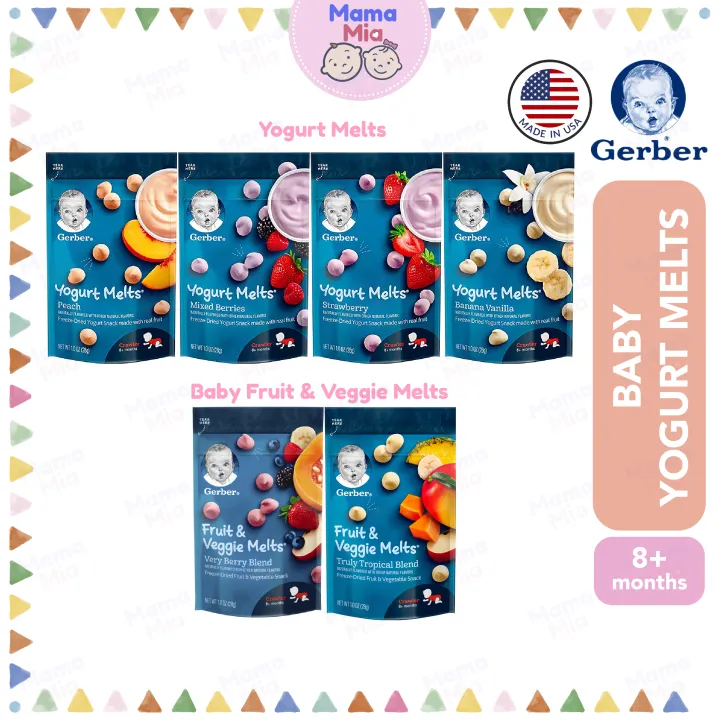 GERBER Baby Yogurt Melt Fruit & Veggie Melts 28g 8 months + Biscuits