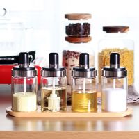 Home Glass Spice Box Spoon and Lid Integrated Spice Jar Combination Seasoning Jar Kitchen Supplies Home Salt Shaker Oil Bottle