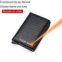 Customize Carbon Fiber Card Holder Wallets Men Rfid Black Magic Trifold Leather Slim Mini Wallet Personalized Small Money Bag