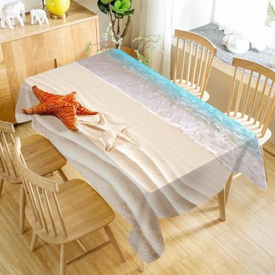 Sea Shells Beach Waterproof Tablecloth Holiday Party Decorations Rectangular Table Cover for Kitchen Dining Room Table Decor