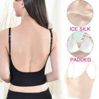 ผู้หญิง ผ้าไหมน้ำแข็ง Backless เปิดกลับ Tank Top ไม่มีรอยต่อ lette U ประเภท Low Back s Push Up Wirefree ชุดชั้นในเซ็กซี่กีฬา