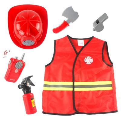 Kids Firefighter Costume Role Play Career Pretend Play Fireman Suit Firefighter Pretend Play Toy Set with Rescue Tools for Boys and Girls favorable