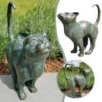 Bronze Color Resin Cat Decoration Retro Style With Garden Cat Figurines Face Sculpture Outdoor Decorative A Patio Mottled F7T1