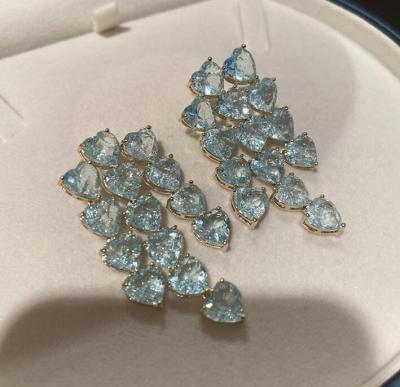 Simple light blue peach heart-shaped diamond earrings temperament zircon stud earrings translucent love a string eardropi