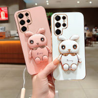 GTHD เคส6D Rabbite Samsung Galaxy S22แฟชั่น S22Ultra พิเศษชุบเคสมือจับสำหรับโทรศัพท์มือถือการ์ตูนสำหรับ S22 GalaxyS22 GalaxyS22Ultra S22Ultra เฉียบฝาหลัง S22Ultra Samsung มากพับเป็นขาตั้งผิวนอกเนื้อนิ่ม TPU กันกระแทก