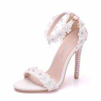 Sandals white word strap shoes heel fish mouth Roman sandals white lace high-heeled sandals