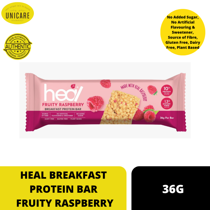 HEAL BREAKFAST PROTEIN BAR FRUITY RASPBERRY 36G. No Added Sugar, No