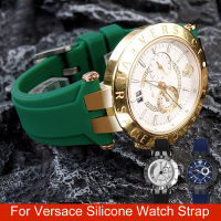 ?ราคาไม่แพงมากที่สุด?Tali Jam Tangan Karet สำหรับ Versace V-RACE สร้อยข้อมือคู่ชายเว้านูนพร้อม Tali Jam Tangan Silikon กันน้ำขนาด24มม.