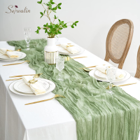 Semi-Sheer Gauze Table Runner Sage Cheesecloth Table Setting Dining Vintage Wedding Party Christmas Banquets Arches Cake Decor