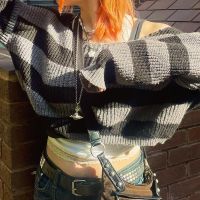 ☎✖ Fashion Academia Sweater Y2K Vintage Harajuku Grunge Jumpers Clothes E-girl Gothic Striped Knitted Pullovers 2000s Retro Dark