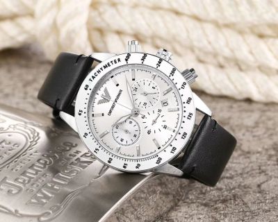 Armani นาฬิกาข้อมือผู้ชาย,นาฬิกาควอตซ์สายหนังคุณภาพสูงนาฬิกาข้อมือลำลองธุรกิจแฟชั่นสำหรับผู้ชาย