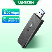 Ugreen อะแดปเตอร์เครือข่าย WiFi ไร้สาย 1300Mbps ปลั๊ก USB 2.4G และ 5G สําหรับคอมพิวเตอร์ PC