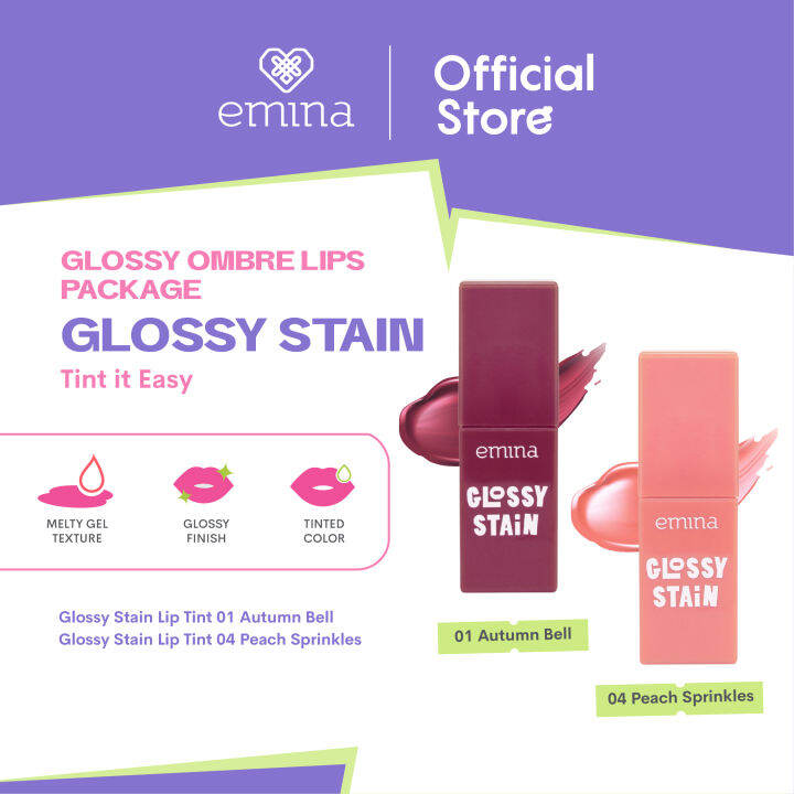 Emina Glossy Stain Ombre Lips Package (01 Autumn Bell & 04 Peach