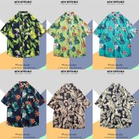 Seaside vacation flower shirt mens short-sleeved ins handsome Hawaiian couple loose beach half-sleeved shirt