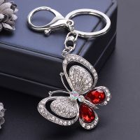 EASYA Red Blue Big Rhinestone Butterfly Keychain Chaveiro Cute Fashion Crystal Insect Charm Pendant Handbag Accessories Key Ring