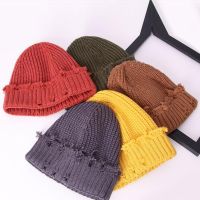 [Hana Clothing Store] หมวกฤดูหนาวผู้หญิง Harajuku ถัก Beanies แฟชั่นหมวกอบอุ่นฤดูใบไม้ร่วง Hip Hop Bonnet Hole Skullies Unisex Basic หมวก PJ109