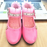 [Hely TOP-ข้อเสนอพิเศษ] Kids Girls PU Leather Rhinestones Mary Janes Princess Shoes Dancing Shoes Party Shoes 1D494