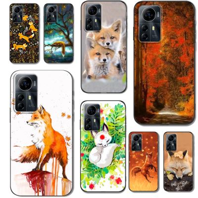 Cute Case For ZTE Blade V41 SMART Back Phone Cover Protective Soft Silicone Black Tpu Fox autumn leaves