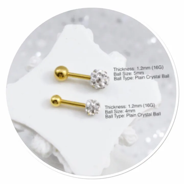 2pairs Crystal Barbell Piercings Gold Stainless Steel Lazada PH