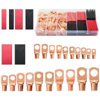 150 Pcs Copper Wire Terminal Connectors, AWG 2 4 6 8 10 12 Ring Lug Kit with 70 Pcs Heat Shrink 80Pcs Battery Cable Lugs