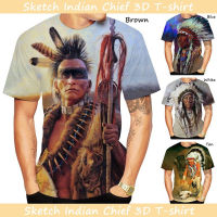 Mens Sketch Indian Chief Black O-Neck Tee Shirt American Native Tribal Spirit 3D T Shirt