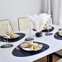 【CC】✢☫☂  Inyahome Dual-Sided Leather Placemat and Coaster Heat-Resistant Wipeable Dining Table Mats for