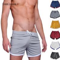 Samlona Plus Size Men Leisure Bordered Shorts 2022 Summer New Sexy Lace-up Skinny Shorts Male Casual Beach Short Pants Homme