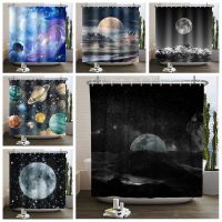 Starry Sky Shower Curtain Forest Moon Bathroom Curtain Waterproof Fabric Mountain River Night Landscape Bathtub Screen 180x180