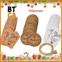 BTC3 100pcs(with 20m rope) DIY อุปกรณ์จัดงานแต่งงาน ป้ายชื่อสวน งานฝีมือ สุขสันต์วันคริสต์มาส แฮงค์แท็ก ป้ายขอบคุณ แท็กกระดาษคราฟท์