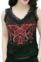 Women Gemstones Tanks Tops Hollow Out Tanks big Woman Butterfly Bead Work Camisole Tops