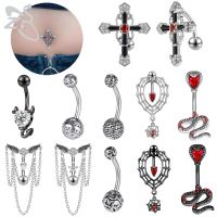 ZS 1 PC Punk 14G Stainless Steel Belly Ring Black Snake Cross Pendant Crystal Navel Belly Button Rings Piercings Ombligo Jewelry