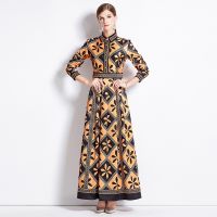 Women Maxi Dress Fashion Joker Waist Slimming Positioning Printing Dress