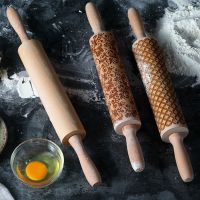 Pattern Texture Long Beech Wood Rolling Pin Dough Fondant Pastry Dumpling Pizza Cake Cookies Roller Tools Kitchen Accessories Bread  Cake Cookie Acces