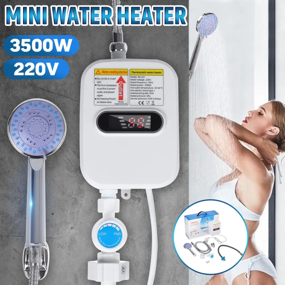 3500W Electric Tankless Water Heater Shower Head Set, Instant Hot Water  Heater LCD Display, White 