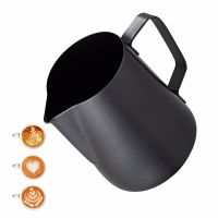 Milk Frothing Frother Pitcher - Non Stick Coating Latte Art Espresso Cappuccino -Food-grade 18/8 stainless steel (Black)