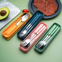 Korean Stainless Steel Cutlery Three-piece Set Chopsticks Fork Spoon Cutlery Set Office Worker Student Travel Portable Tableware Flatware Sets