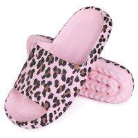 Women Summer Outdoor Leopard Pattern Soft Slides Women Beach Slippers Bath Non-Slip High Bottom Home Slides Chaussure Femme