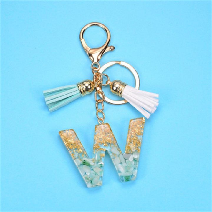 new-exquisite-26-letters-resin-keychains-charms-for-women-gold-foil-handbag-ornaments-accessories-tassel-key-rings