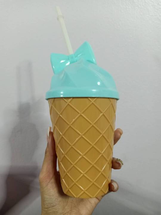 แก้วน้ำไอติม-ขนาด16ออนซ์-แก้วน้ำ-แก้วพลาสติก-รูปไอติม-ไอศกรีม-มีหลอด-แก้วน้ำพลาสติก-แก้วน้ำน่ารัก