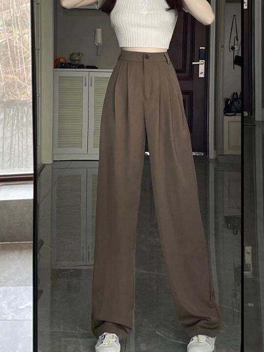 brown-wide-leg-pants-for-women-spring-and-autumn-high-waisted-drape-suit-pants-versatile-slimming-floor-length-straight-leg-pear-shaped-casual-pants