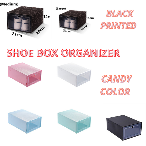 1pc Black Shoe Box Drawer Type Free Combination Plastic Foldable