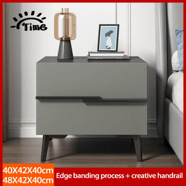 Time Nordic Modern Bedside Table Bedroom Double Drawer Storage