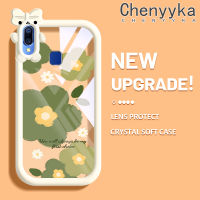 เคส Chenyyka สำหรับ VIVO Y95 Y91 Y91i แฟชั่นสีเขียวดอกไม้เล็กๆน้อยๆมอนสเตอร์เคสรูปแบบโบว์นุ่มกันกระแทกทนเคสโทรศัพท์โปร่งใส TPU ซิลิกาเจลเลนส์กล้องถ่ายรูปฝาครอบป้องกัน