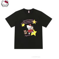 Hello Kitty Sanrio การ์ตูนพิมพ์เสื้อยืดเสื้อแขนสั้น Crop Top แฟชั่นเสื้อผ้าหน้าร้อน Kawaii หลวม Tee ผู้หญิงหญิงสาว