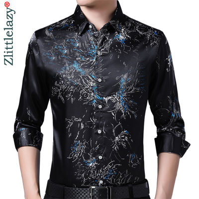 2022 nd Long Sleeve Men Social Shirt Spring Streetwear Casual Floral Shirts Dress Mens Slim Regular Fit Clothes Fashions 0072