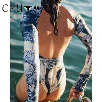 CN 2023ชุดว่ายน้ำสตรีพิมพ์ Backless ชุดว่ายน้ำแขนยาวชุดว่ายน้ำ R ชุดว่ายน้ำ Vintage Beach Surfing Suit